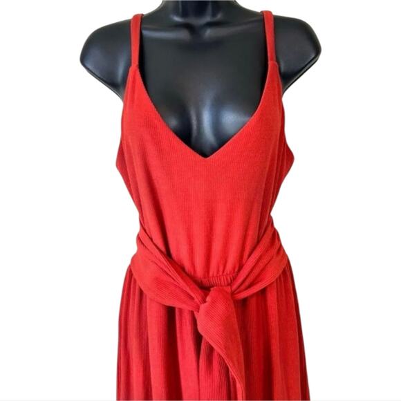 Loft Rust Red Orange Ribbed Sleeveless Tie-back Wrap Wide-Leg Jumpsuit Size XS - Picture 6 of 13
